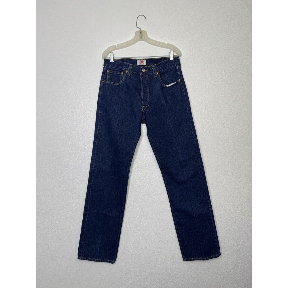 VTG Y2K Levi's 501 Jeans 32x34 Dark Wash Blue Straight Button Fly Cotton Denim